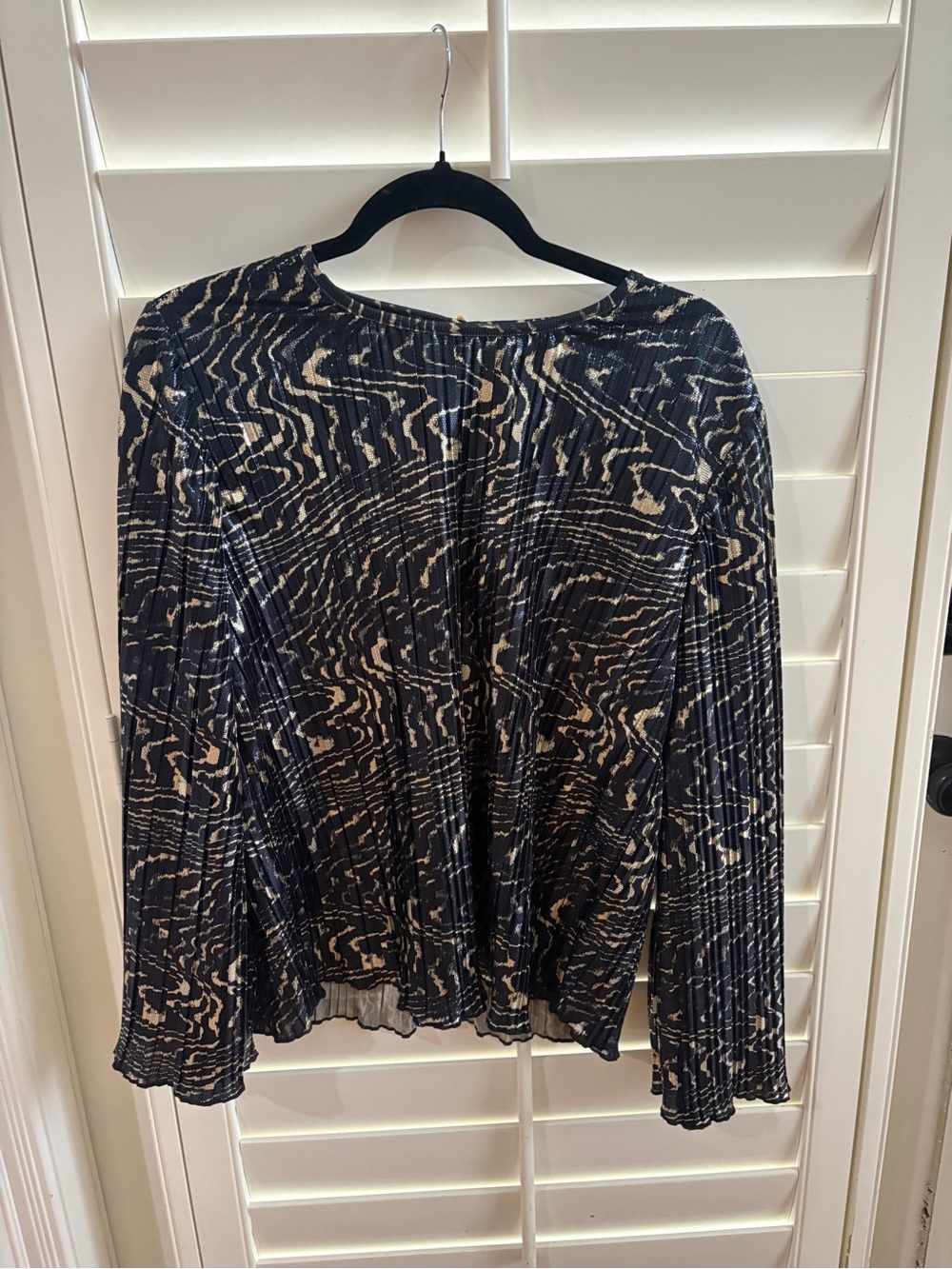 Michael Kors Black & Gold Pleated Wave-Print Blouse